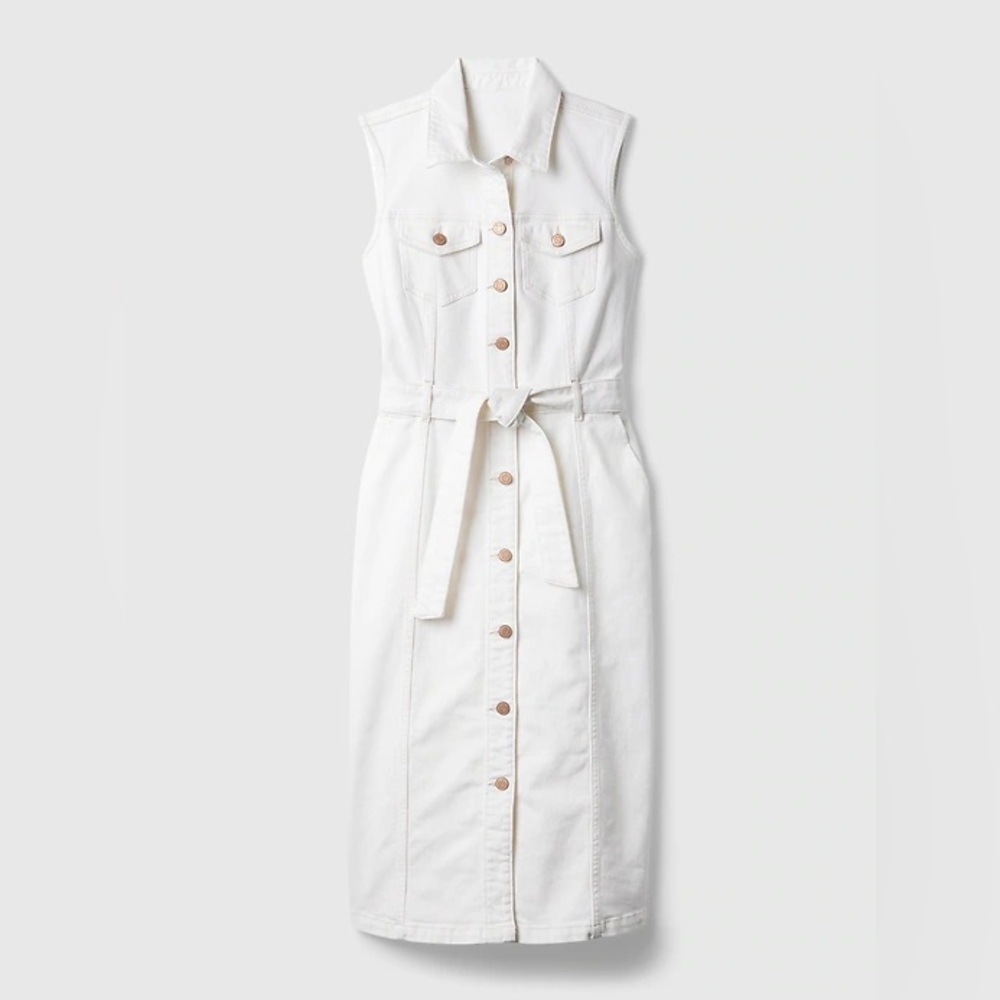 Gap Women’s White Denim Sleeveless Button-Down Dress Size 8